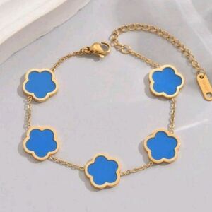 Gold and Blue Clover Bracelet